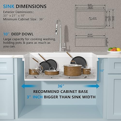 Miniatura 5 de Fregadero de granja blanco 33 - Estación de trabajo Fulorni de 33 x 21 pulgadas con repisa deslizante, porcelana de cerámica blanca, lavabo de