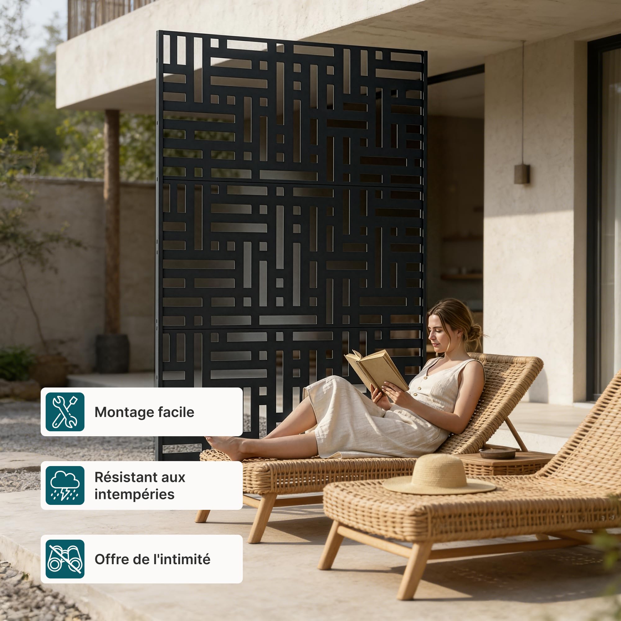 casa.pro Paravent Clôture Cloison de Séparation pour Extérieur et Intérieur Séparateur Idéal pour Jardin Terrasse Patio Salon Studio Acier Galvanisé 180 x 120 x 40 cm Noir