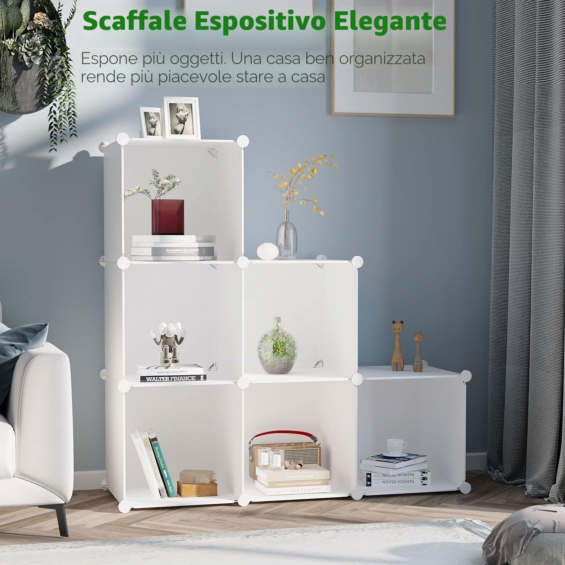 C&AHOME Organizzatore di contenitori a cubo, scaffali a 6 cubi, armadio, scaffale modulare in plastica fai-da-te, ideale per camera da letto, soggiorno, ufficio, 36,6 "L x 12,4" L x 36,6 "H Latteo
