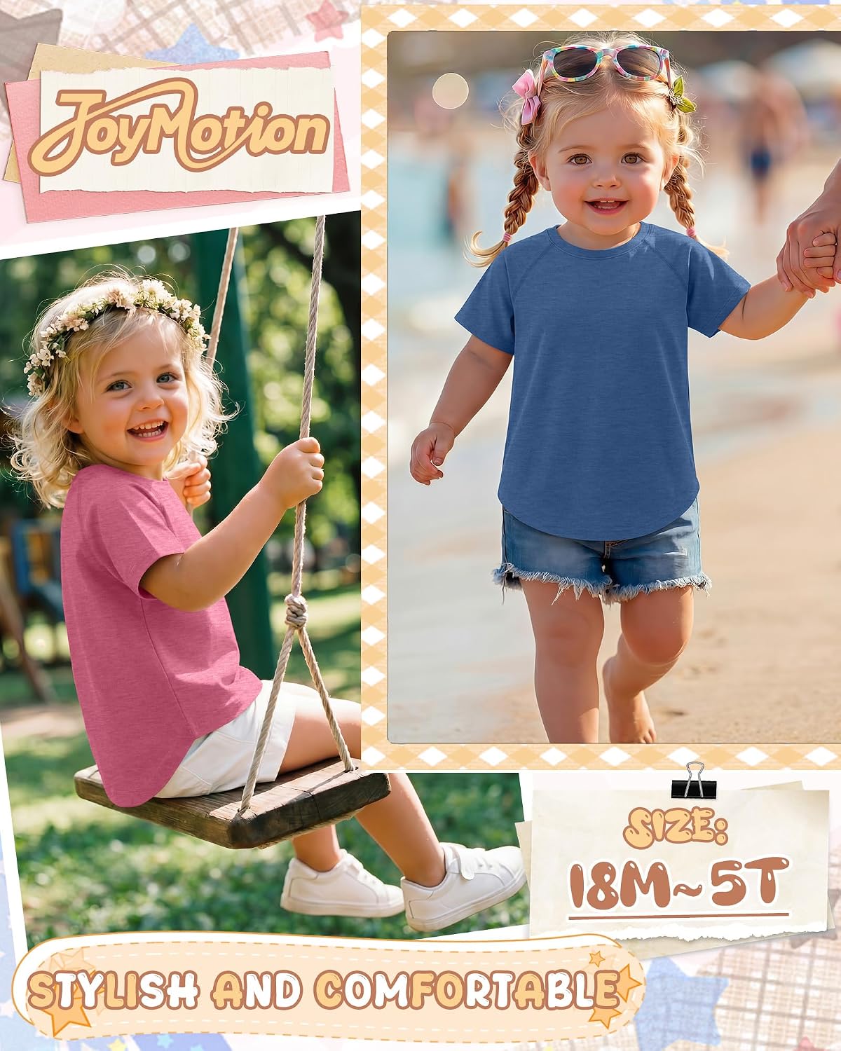 3 Pack Toddler Girls' 18M-5T Shirts Crew Neck Short Sleeve Raglan Tops Curved Hem Casual Tshirts Baby Tees Kids