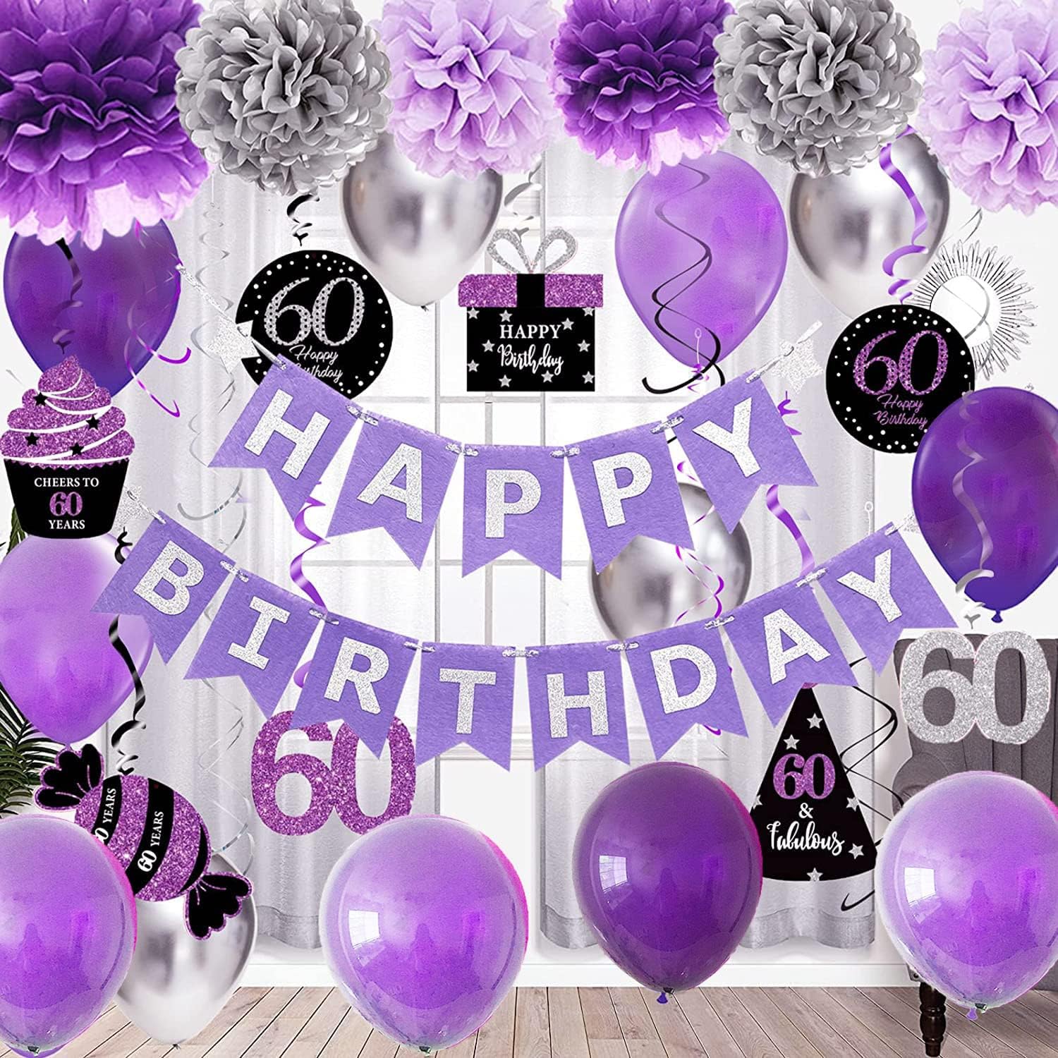 Amazon.com: 60th Birthday Decorations Women Purple Silver/Women 60th