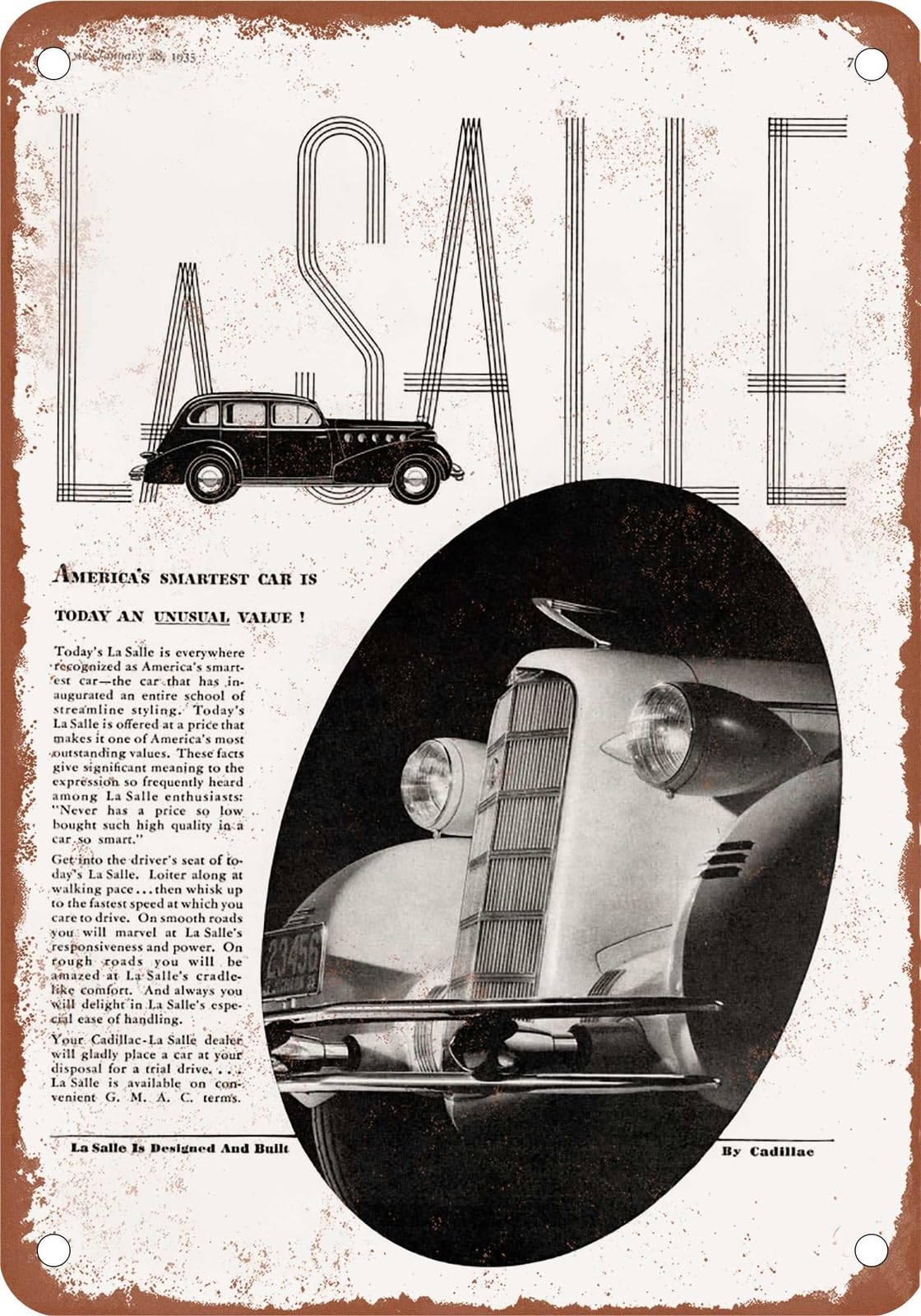 METAL SIGN - 1935 LaSalle Vintage Ad 01 - Old Retro Rusty Look home decor