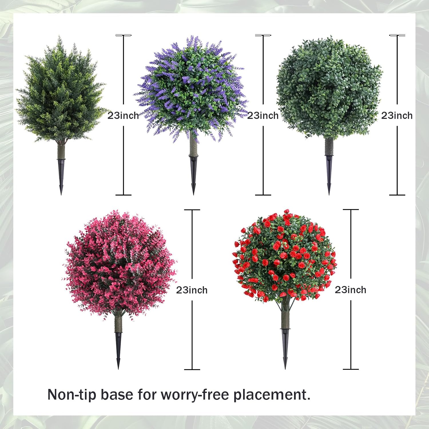 23 Inch Artificial Boxwood Topiary Balls Tree, UV Resistant Faux Boxwood Trees with Ground Spike, Perfect for Indoor & Outdoor Garden, Porch, Front Door, and Home Décor, Set of 2 - Image 3