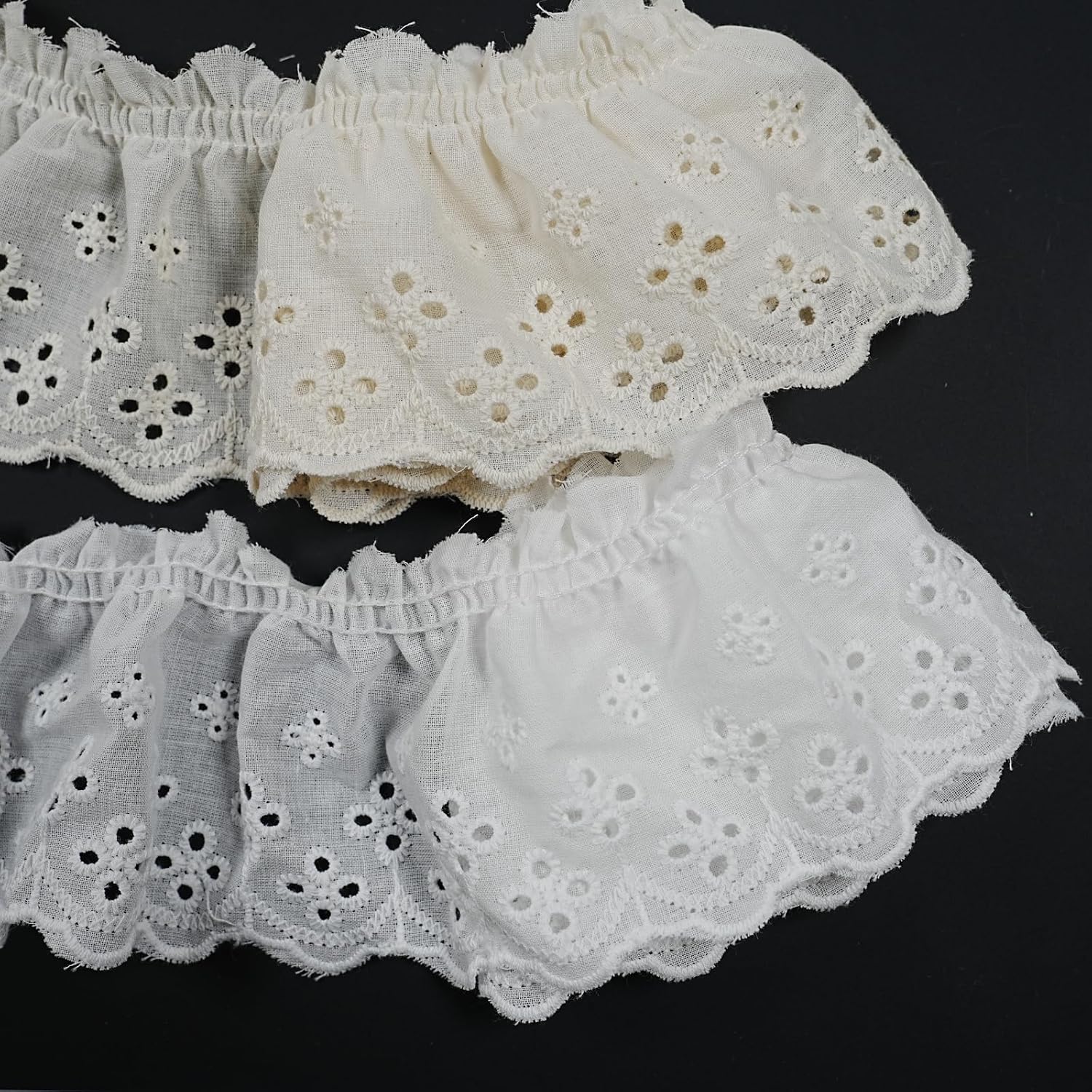 5 Yards 3'' Wide Sewing Cotton Ribbon, Vintage Pleated Lace Trim Cotton Lace Trim for Sewing Crafts Clothing Decoration Wedding Bridal DIY (White)