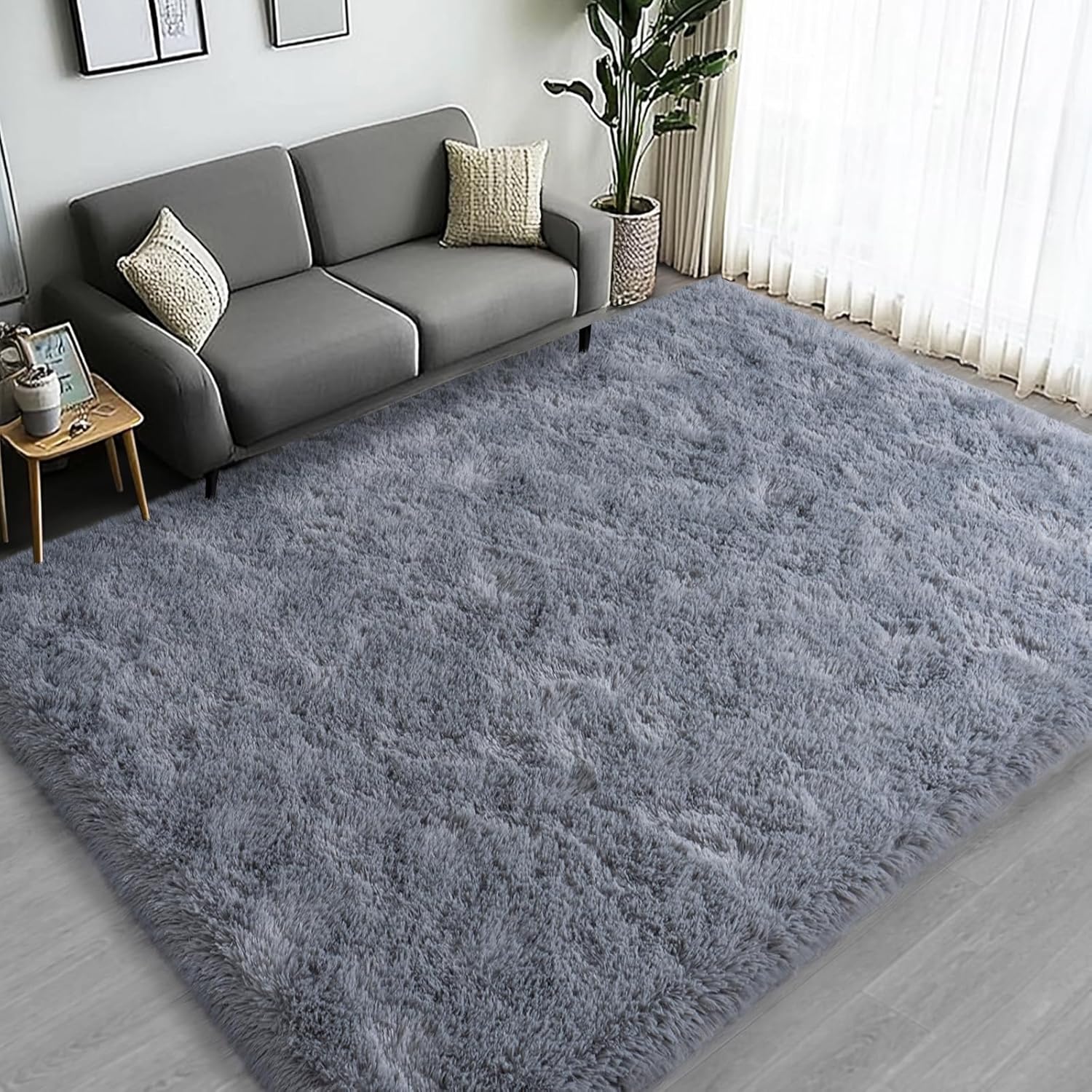 Large Area Rugs for Living Room Bedroom, 8x10 Feet Grey Fluffy Shag Rugs, Ultra Sof...