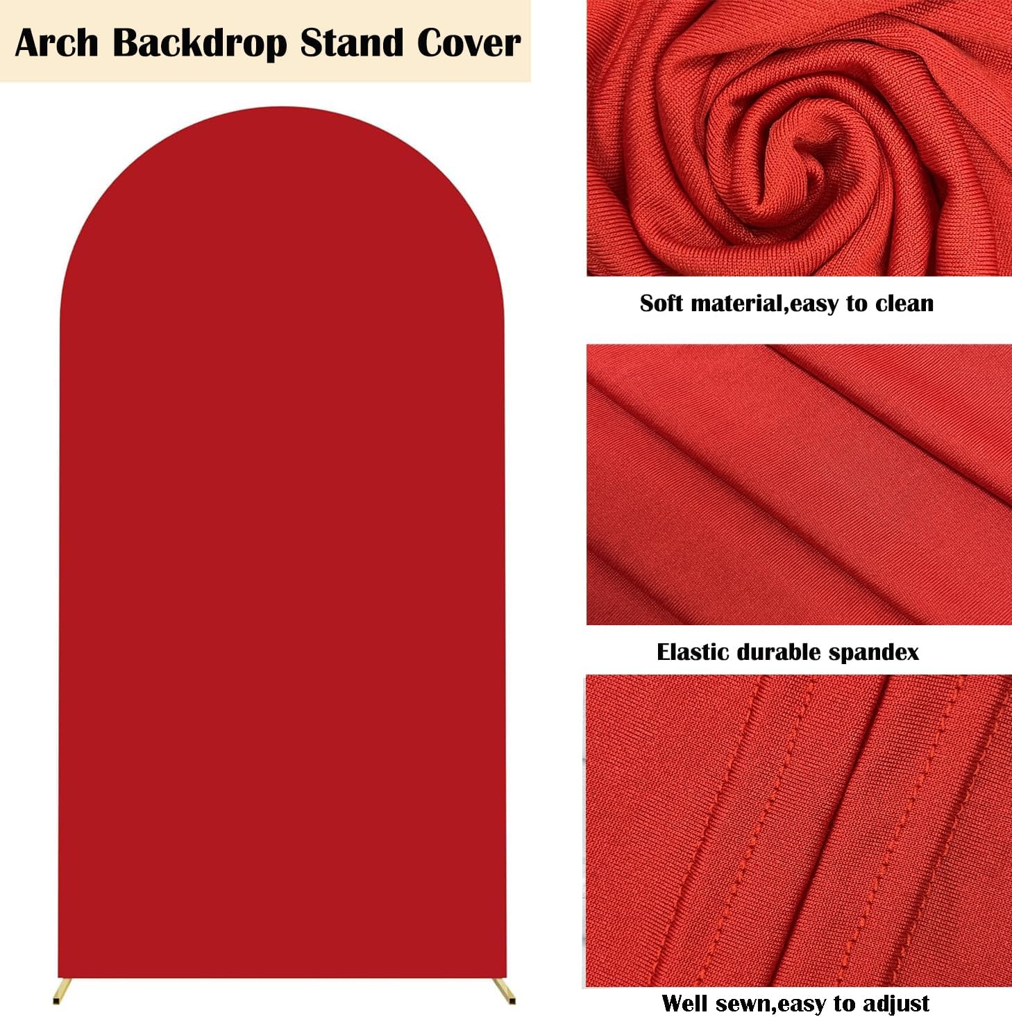 6.6FT Wedding Arch Cover Spandex Fitted Stretchy Arch Stand Covers,2-Sided Round Top Chiara Backdrop Cover for Party Birthday Ceremony Banquet Baby Shower Banquet Arch Decoration(Red)