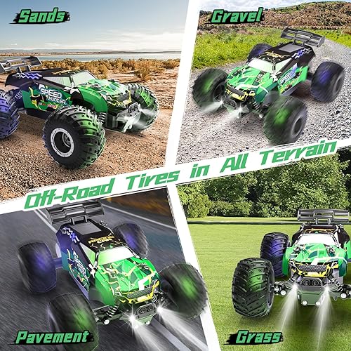 Miniatura 3 de Coche de control remoto RC Cars All Terrain Monster Truck, 2WD Off Road Hobby RC Truck con 2 baterías recargables y luz colorida, 12.4 mih de