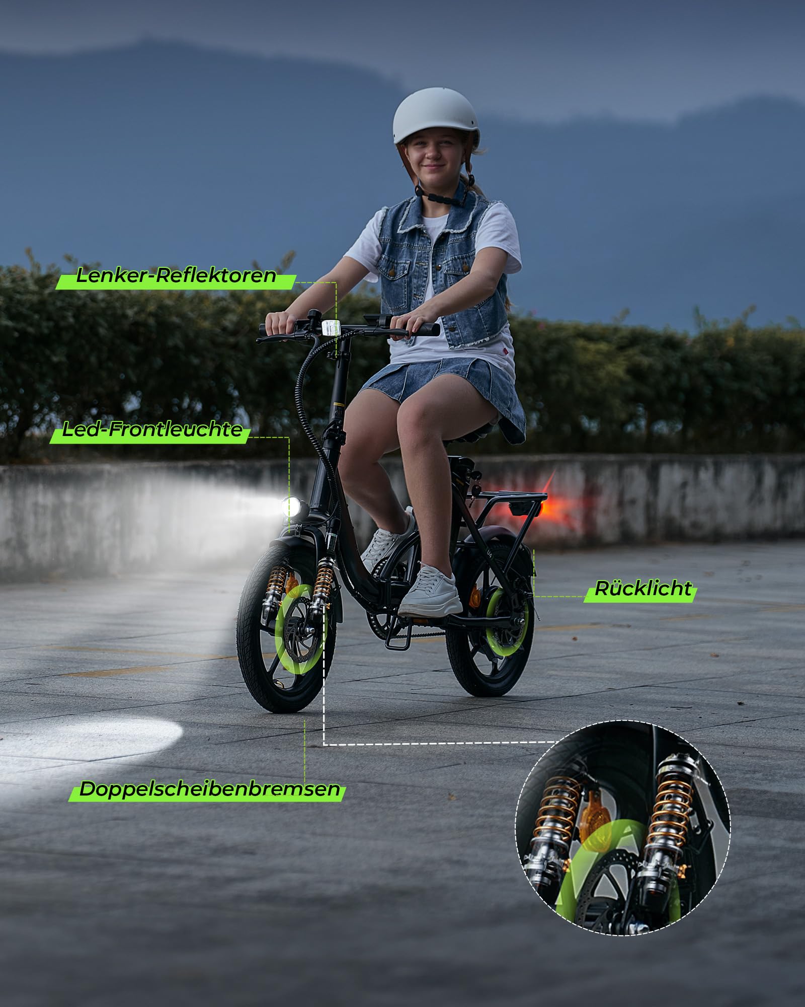 Finbike Klapprad E-Bike 16 * 2.15 Zoll Fat Tire,Tragbares Elektrofahrrad mit 10.4Ah Abnehmbarem Akku,4 Fahrmodi,PAS Reichweite MAX 88KM,Falt-Elektrofahrräder für Herren Damen Pendeln