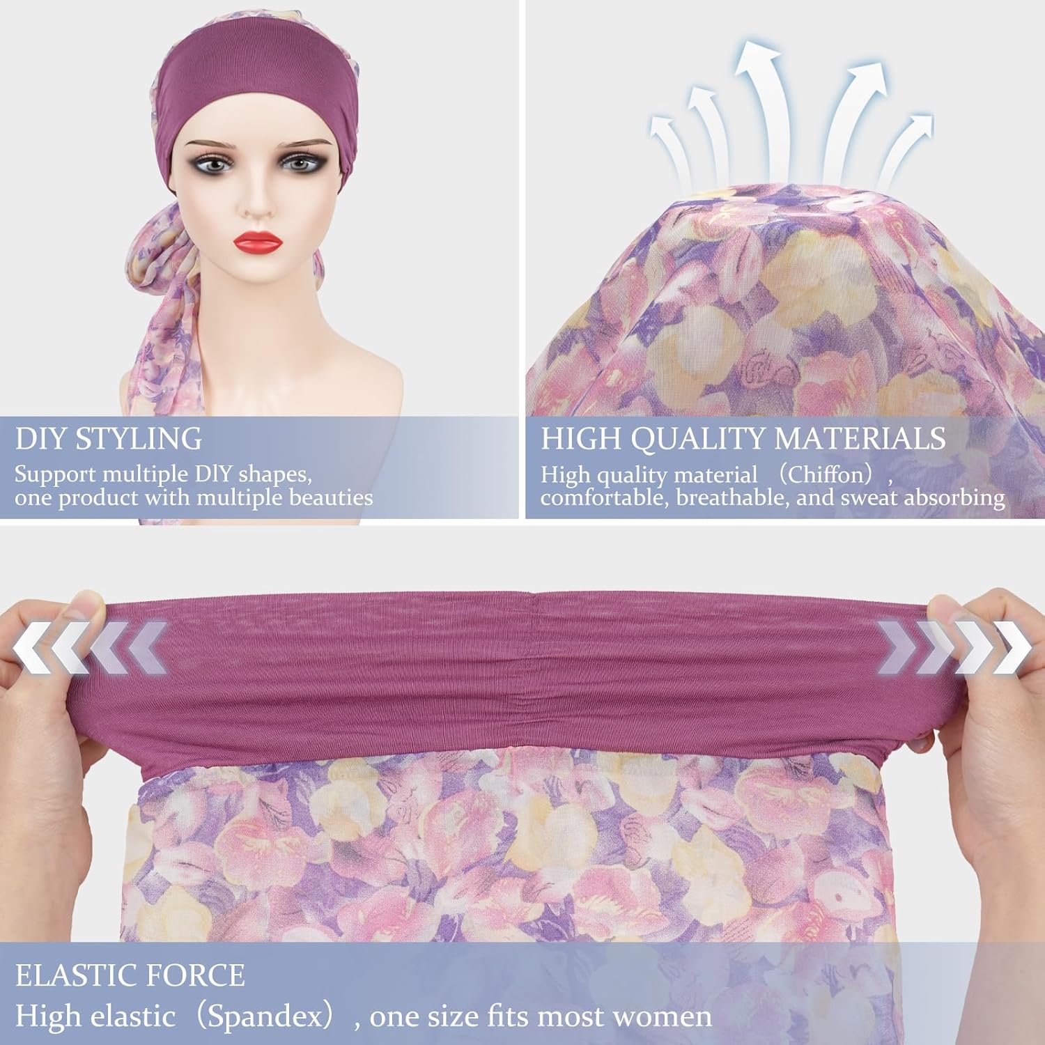 FADACHY Headwear Turbans for Women - Lightweight Head Scarf for Women's Hair Chiffon Elegant Headwraps Hats - Image 2