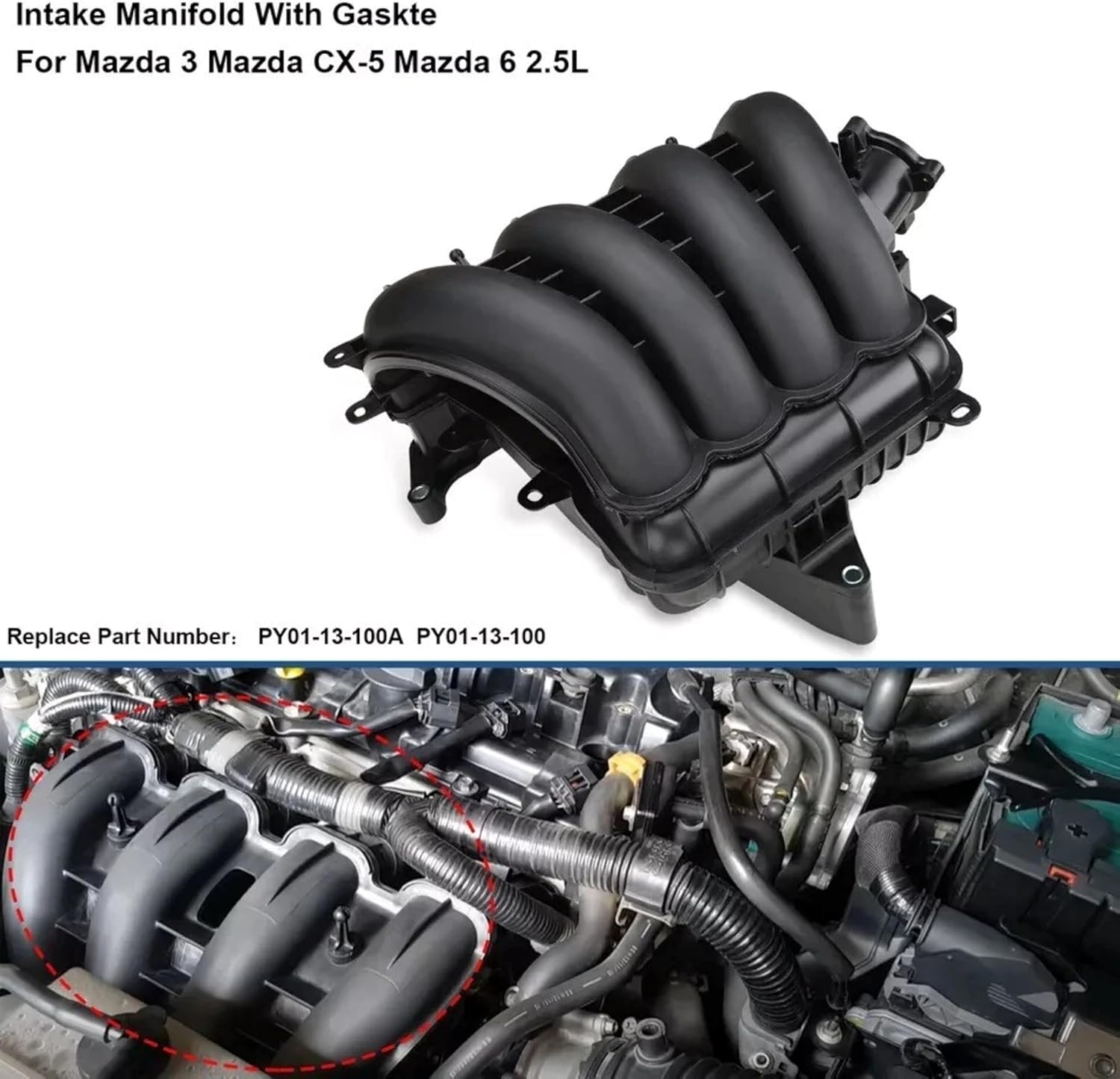 D2P Intake Manifold with Gasket, OEM Quality | Compatible with (2014–2022) Mazda 3, CX-5, Mazda 6 2.5L Non-Turbo | Replaces PY01-13-100, PY0113100, 6312369781