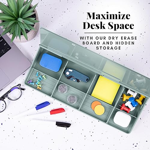 Miniatura 5 de Birch Pizarra Blanca Pequeña de Escritorio  Pizarra de Vidrio de Borrado en Seco Almohadilla de Escritorio Soporte para Teclado con Compartimento de