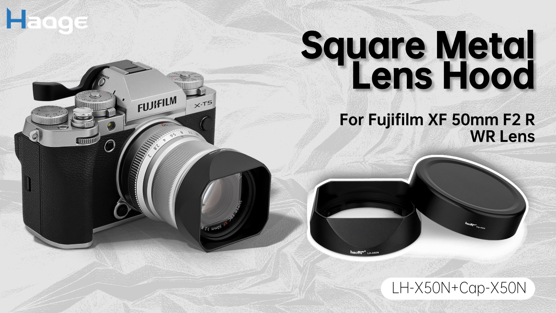 【美品】XF 50mm F2 R WR + square Hood Squarehood Silver Lens Hood NEW - For XF 50mm f/2 Lenses