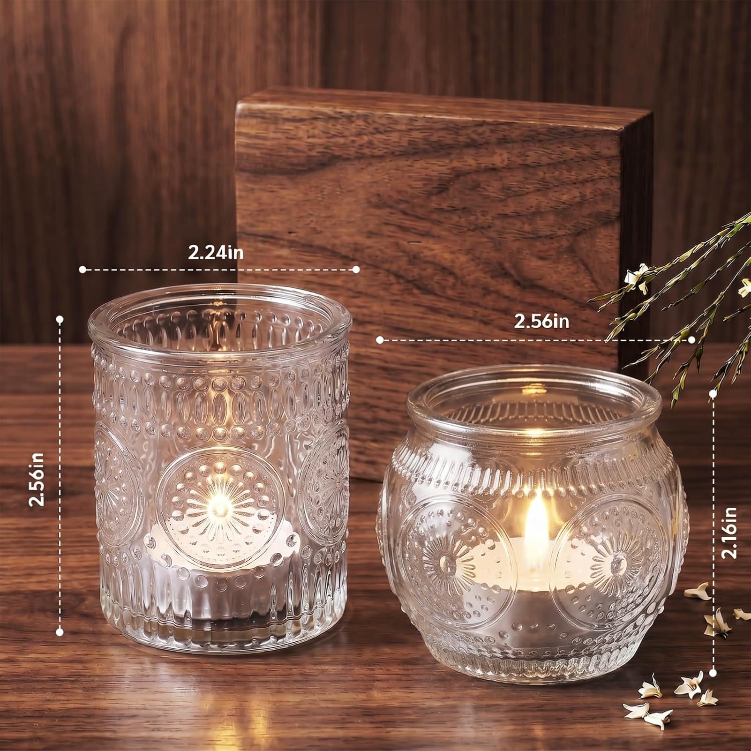 24 Pcs Clear Votive Candle Holders for Table Centerpiece, Vintage Glass Candle Holder Set for Wedding Decor Home Party Decoration