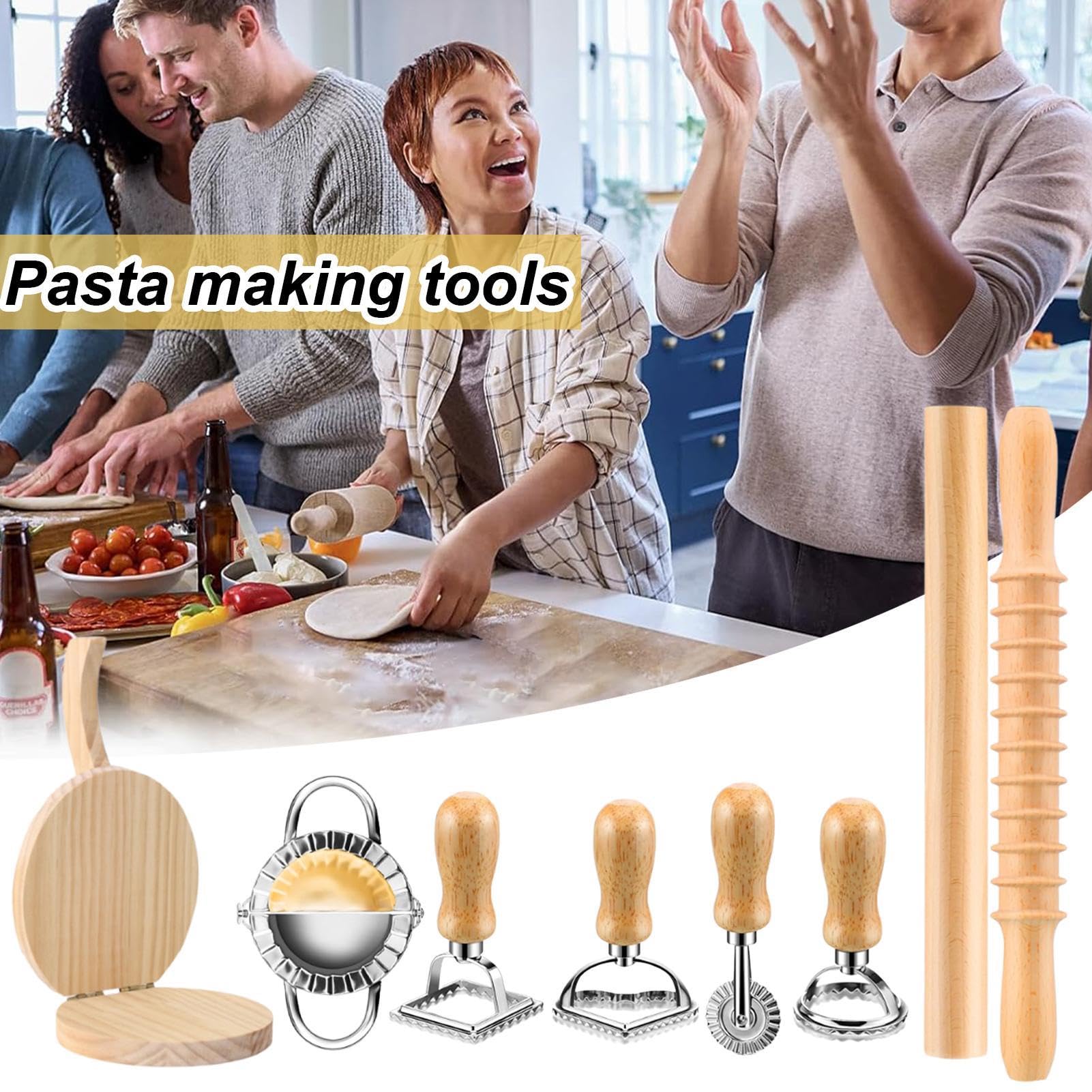 Rouleau Et Coupe-Pâtes En Bois Set À Spaghetti | Cuisine Accessoires De Pâtisserie Polyvalents Pour Fournitures De Cuisine Maison Et Restaurant Desserts Wontons Tartelettes