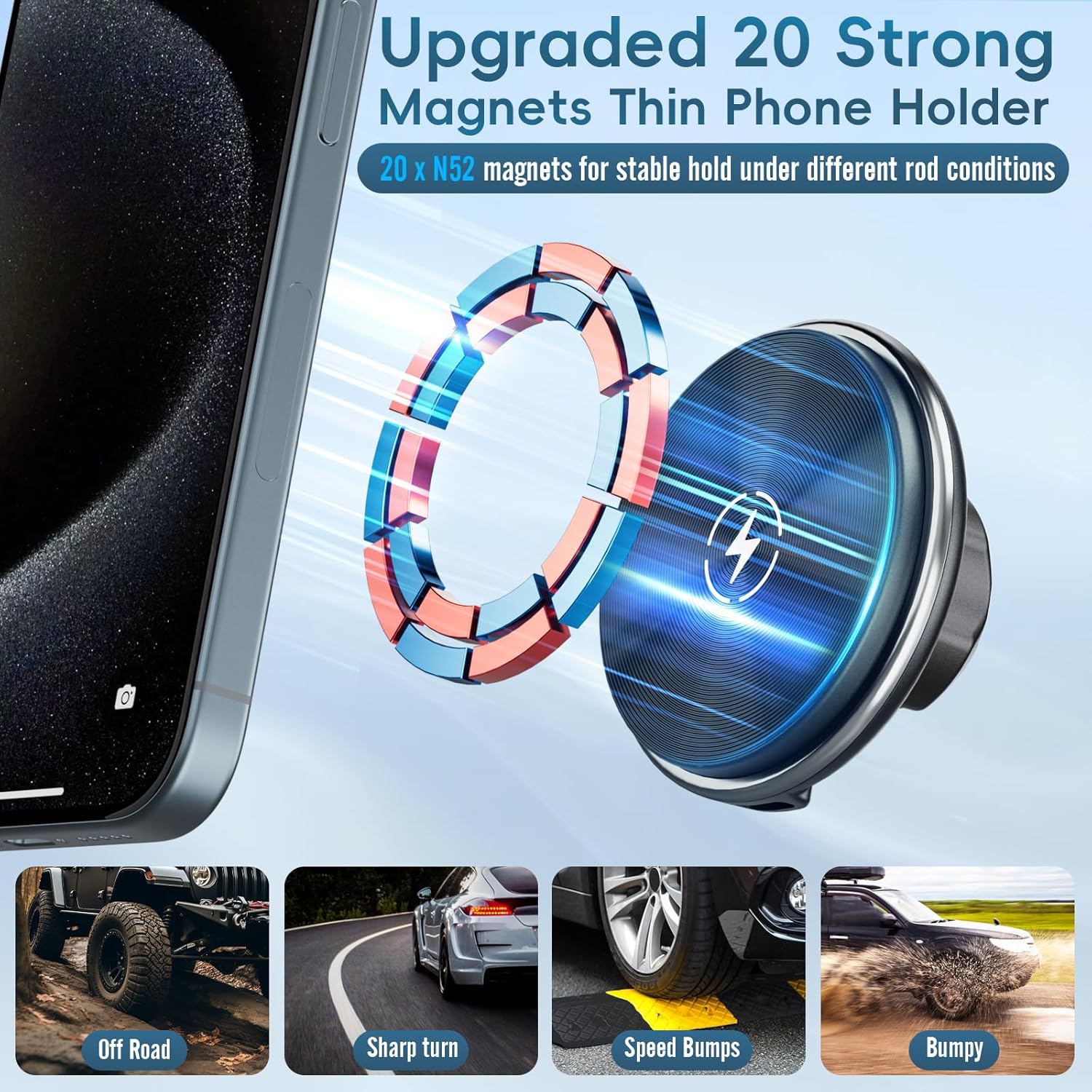 Car Vent Wireless Charger Magnetic Phone Mount Compatible with 2021-2025 Ford F-150, 2023-2025 Super Duty F250/F350/F450, Metal Phone Holder Cradles Bracket Stand for All Smartphones (No Socket Arm)