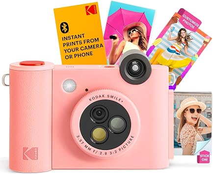 Kodak Smile+ 2-in-1 Digital Instant Print Camera & Wireless Bluetooth Printer - 10MP, Special-Effect Rotating Lens, Zink 2x3 Sticky-Back Photos Print via Fun App from Smart Devices - Pink