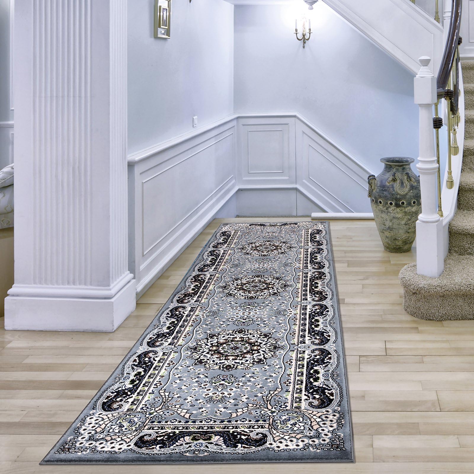 cozily® Soft Pile Washable Vintage Rug, 80 x 300 cm (2 ft 7 in x 9 ft 10 in) - Grey - Floral Pattern Long Runner for Hallway, Lounge, Corridor, and Long Passage — image 1