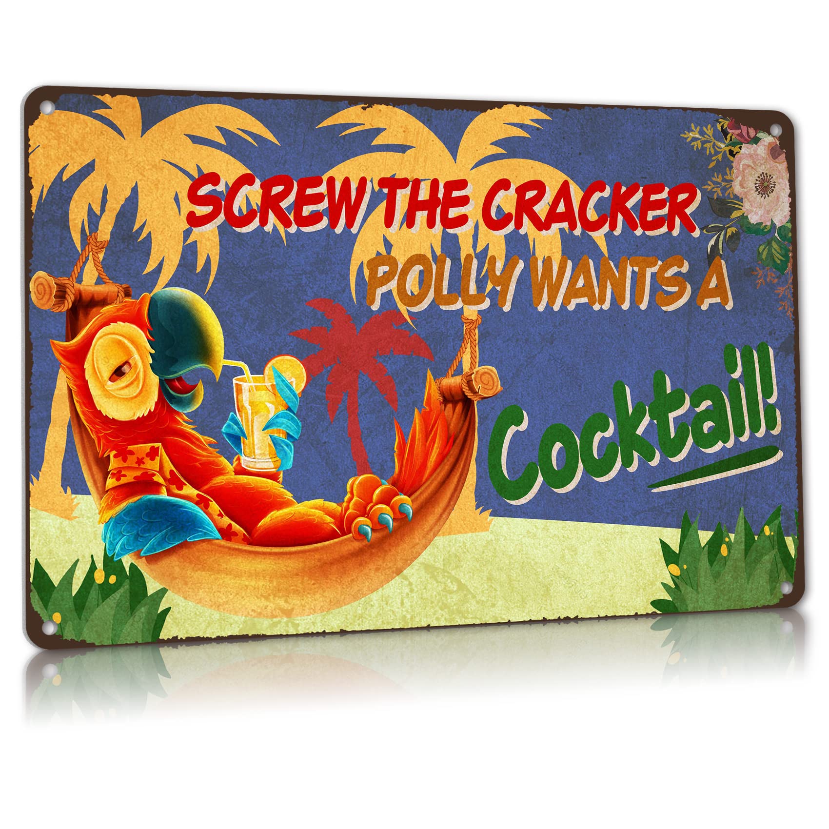 Vintage coffee bar Sign Screw The Cracker Polly Wants a Cocktail Sign Funny Metal Tin Sign Home Tiki Luau Wall Decor, Patio Decorations, Decor12 X 8 Inch
