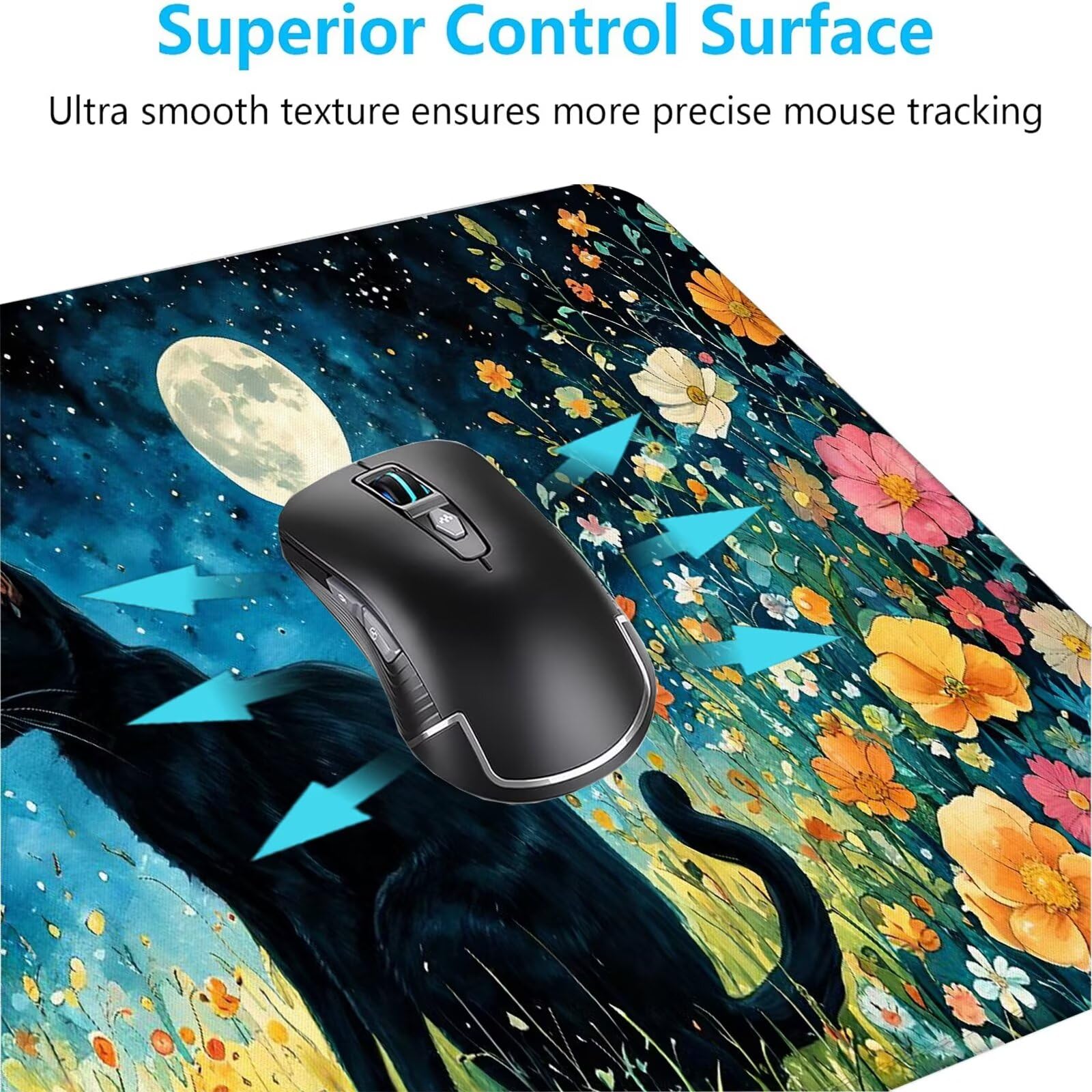 Blu Tappetino Mouse Gaming, Tappetino Mouse XXL 1200 x 500 mm, Tappetino Mouse Gatto, Mouse Pad con Base Antiscivolo, Bordi Cuciti Tappetino per Mouse, Tappetino Mouse Gaming di Alta Precisione S-271