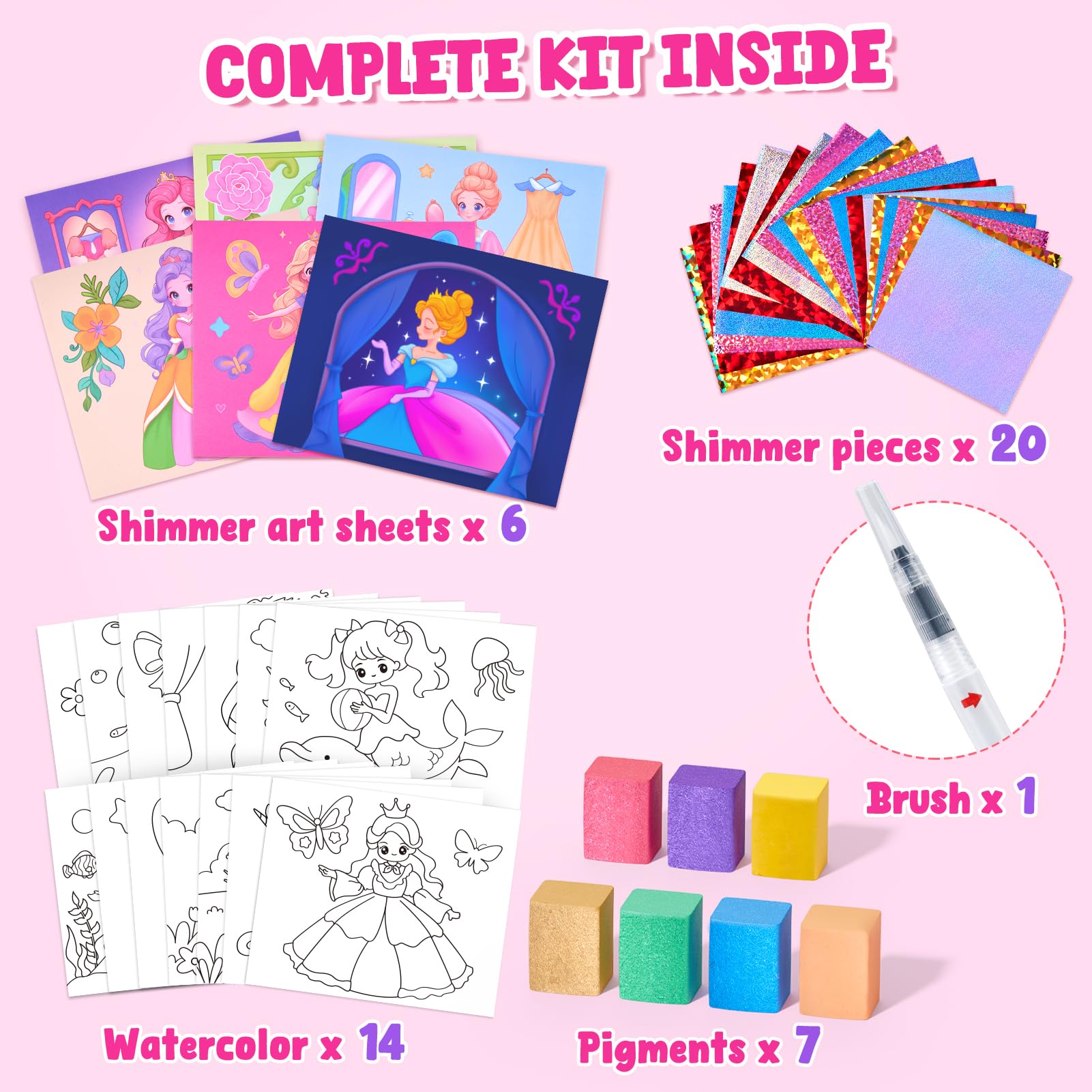 JoyCat Libri da colorare con acqua, Attività artistiche e creative, Arte senza disordine Principessa per bambini 4-8 anni, Kit e forniture creative, Attività fai-da-te, Regali per ragazze e ragazzi