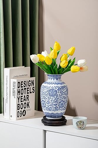 Miniatura 2 de Jarrón azul, jarrón chinoiserie, jarrón de jengibre para decoración del hogar, decoración de porcelana azul y blanca, 9 pulgadas de alto