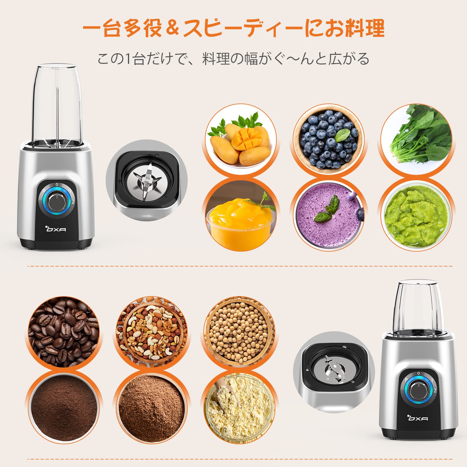 Amazon | ジューサー ミキサー スムージー 一台多役 三つボトル 500ml