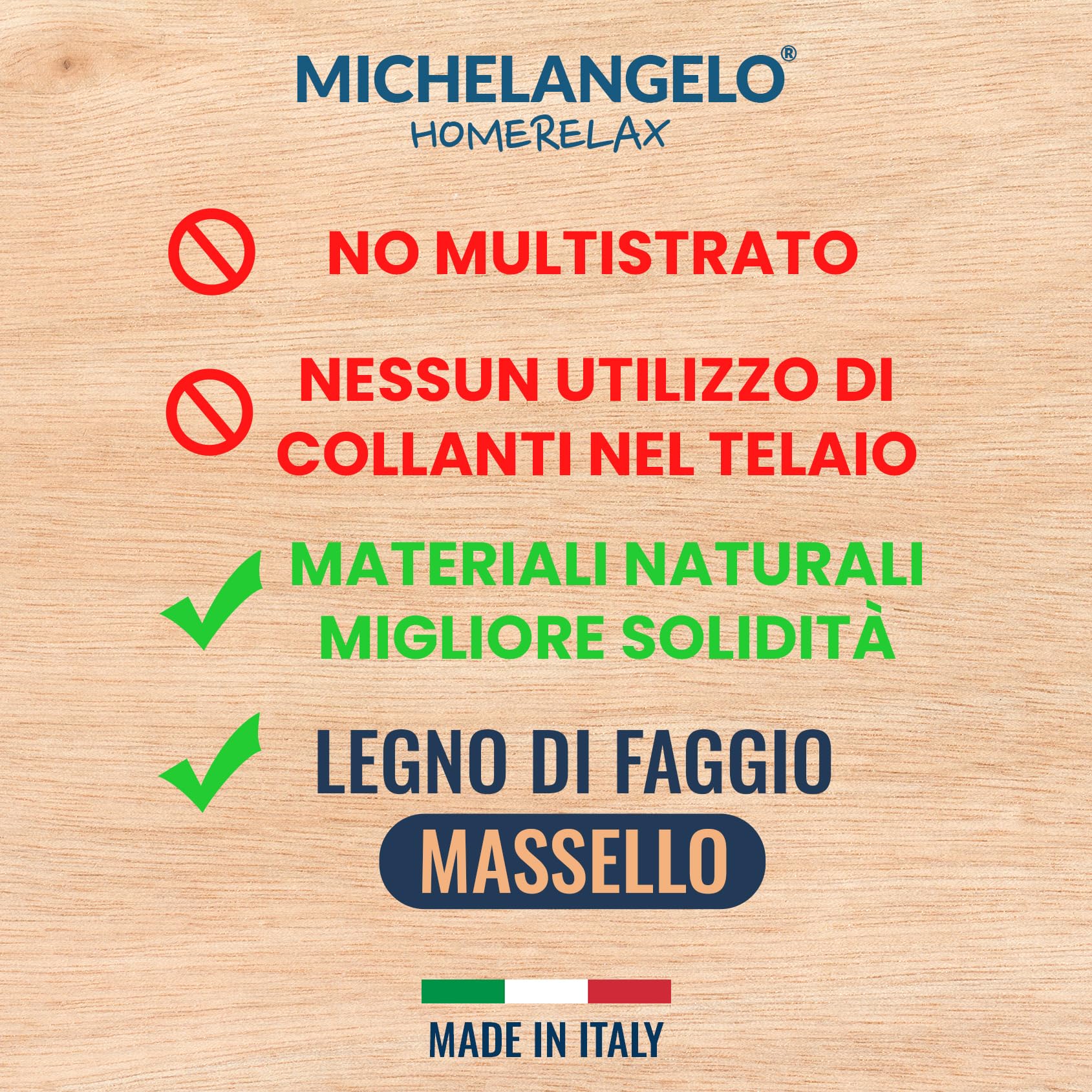 Michelangelo HomeRelax - Rete Letto Singola 80x190 Legno Massello Faggio, Altezza PERSONALIZZATA, Ortopedica, Piedi Smontabili, Doghe in Faggio, Rinforzata, Durevole e Robusta, Made in Italy
