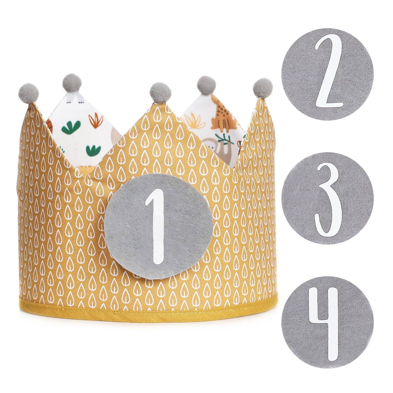 Pack Cumpleaños Infantil Personalizado - Incluye Corona, Camiseta Temática y Topper decorativo para Tarta - Decoración para Fiesta de Niños. Modelo Wild life. (Camiseta talla 1 año, Manga Corta)