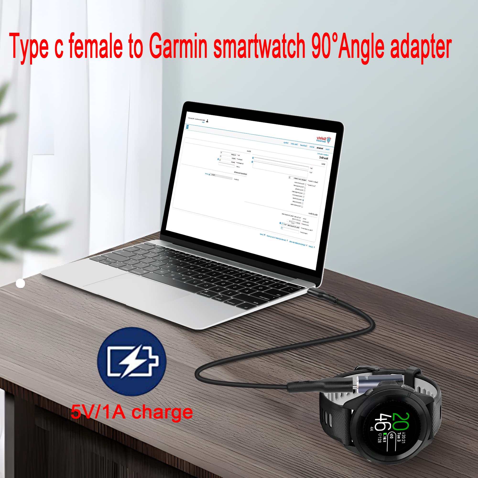 QIANRENON USB C Watch 90° Angle Adapter Connector Smartwatche Charging Head to Type C Female Right Angle Converter Coupler, Aluminum, for Garmin Smartwatch/Bracelet, Blue Gray, 2Pcs (Side Bend)