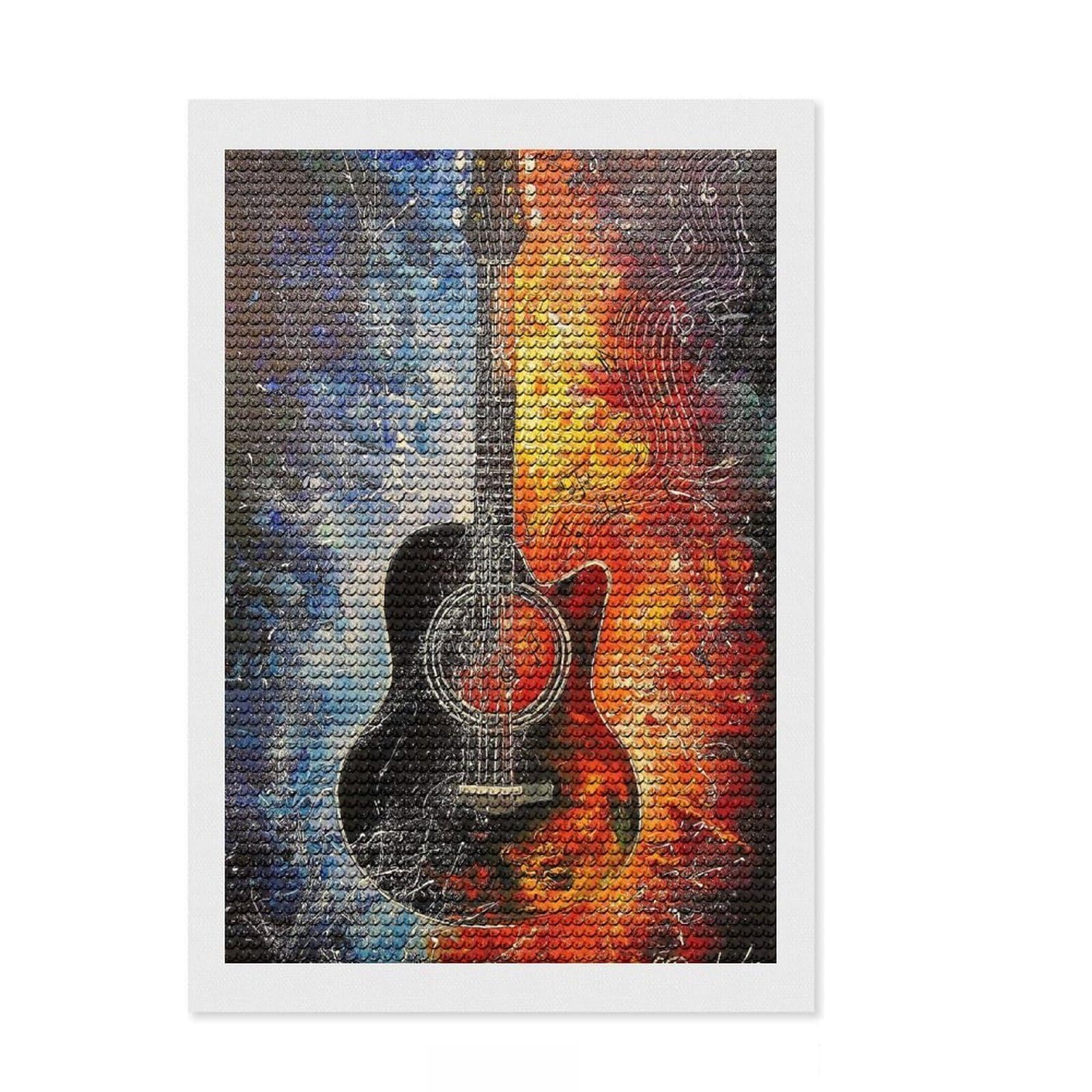 Junmoney Guitar Diamond Painting Set 8"x12", Sparkling Round Gems, Satisfying Creative Project, Fun Craft Experience, Office Decor