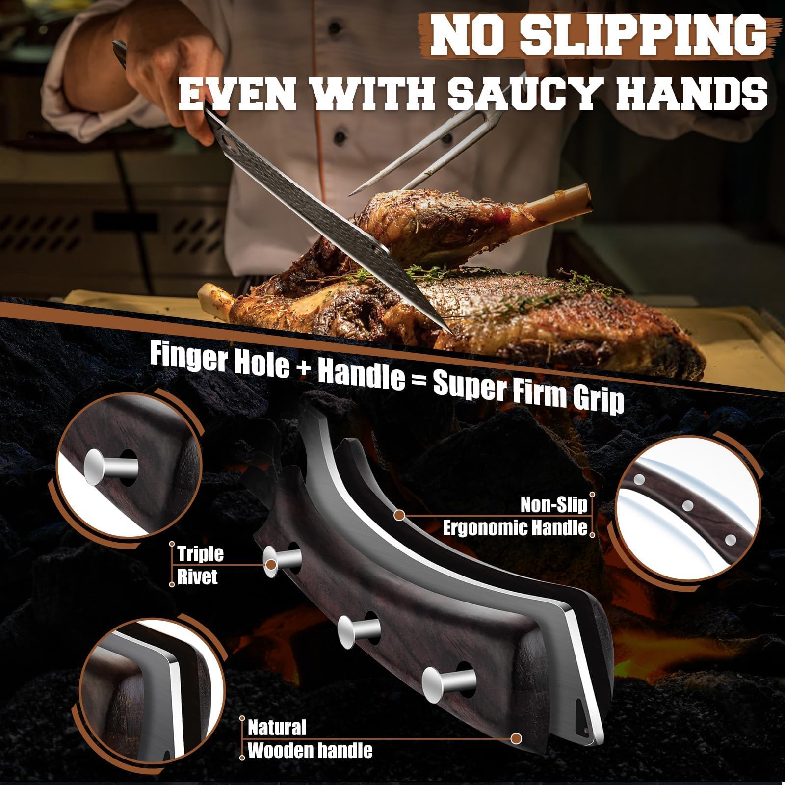PURPLEBIRD Japanese Brisket Slicing Knife for BBQ, Full Tang Butcher Knife — Amazon image 5