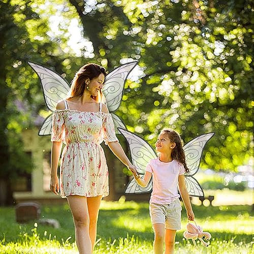 Vista 3 de Threetols Alas de hada de elfo para mujeres, niños y niñas, alas de mariposa, alas de ángel de princesa, alas brillantes, disfraz elegante para niños