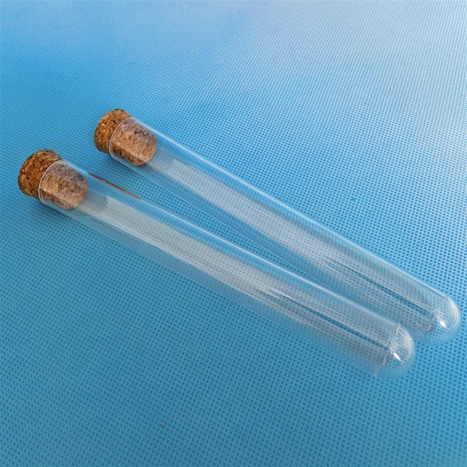 50 szt. 20 x 150 mm przezroczysta plastikowa probówka z korkiem w kształcie litery U dolne upominki ślubne fiolka na przyprawy ze skalą