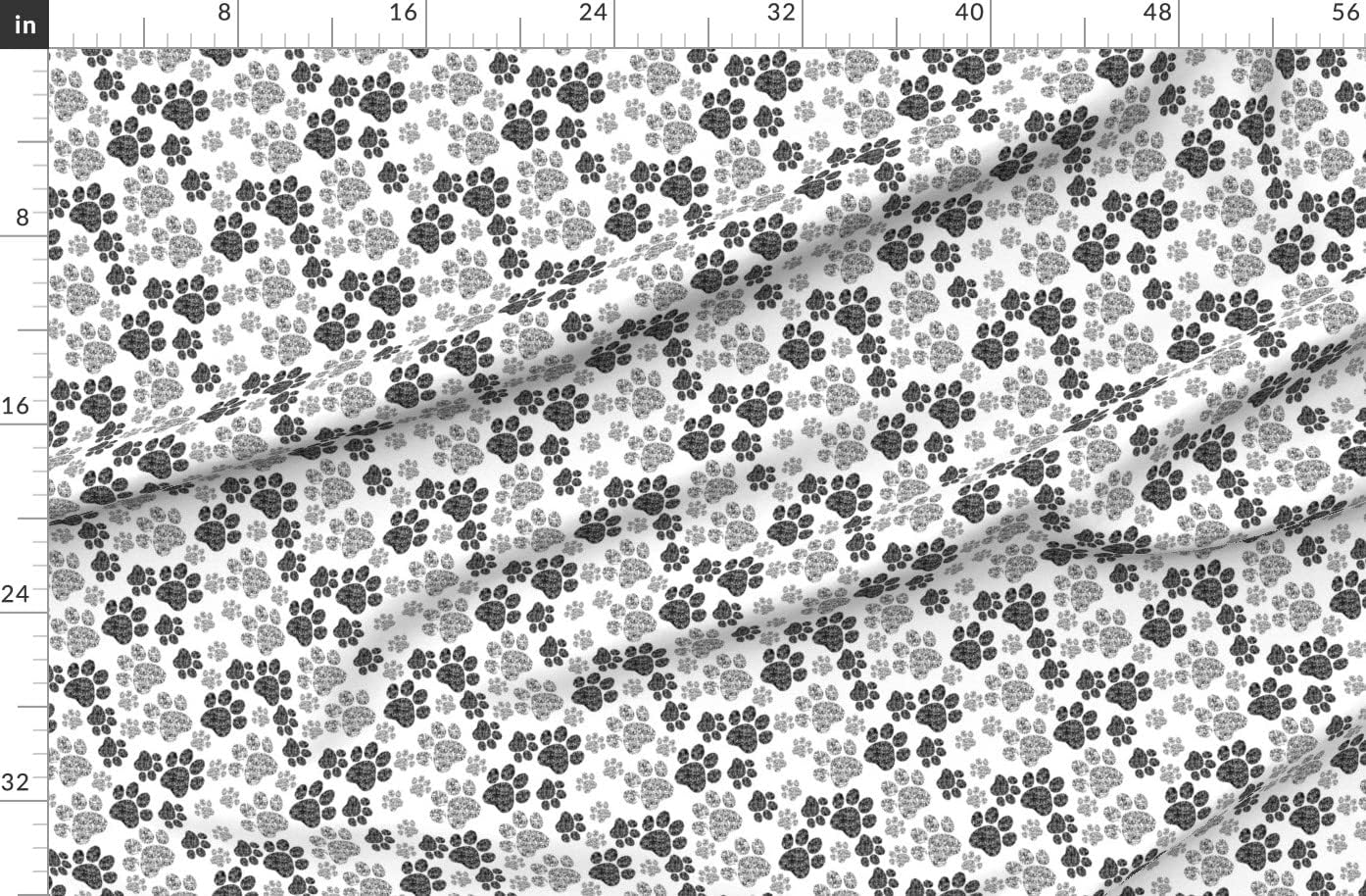 Spoonflower Fabric - Cats Paws Black White Animals Paw Prints Cat Printed on Denim Fabric by The Yard - Bottomweight Apparel Home Decor Upholstery