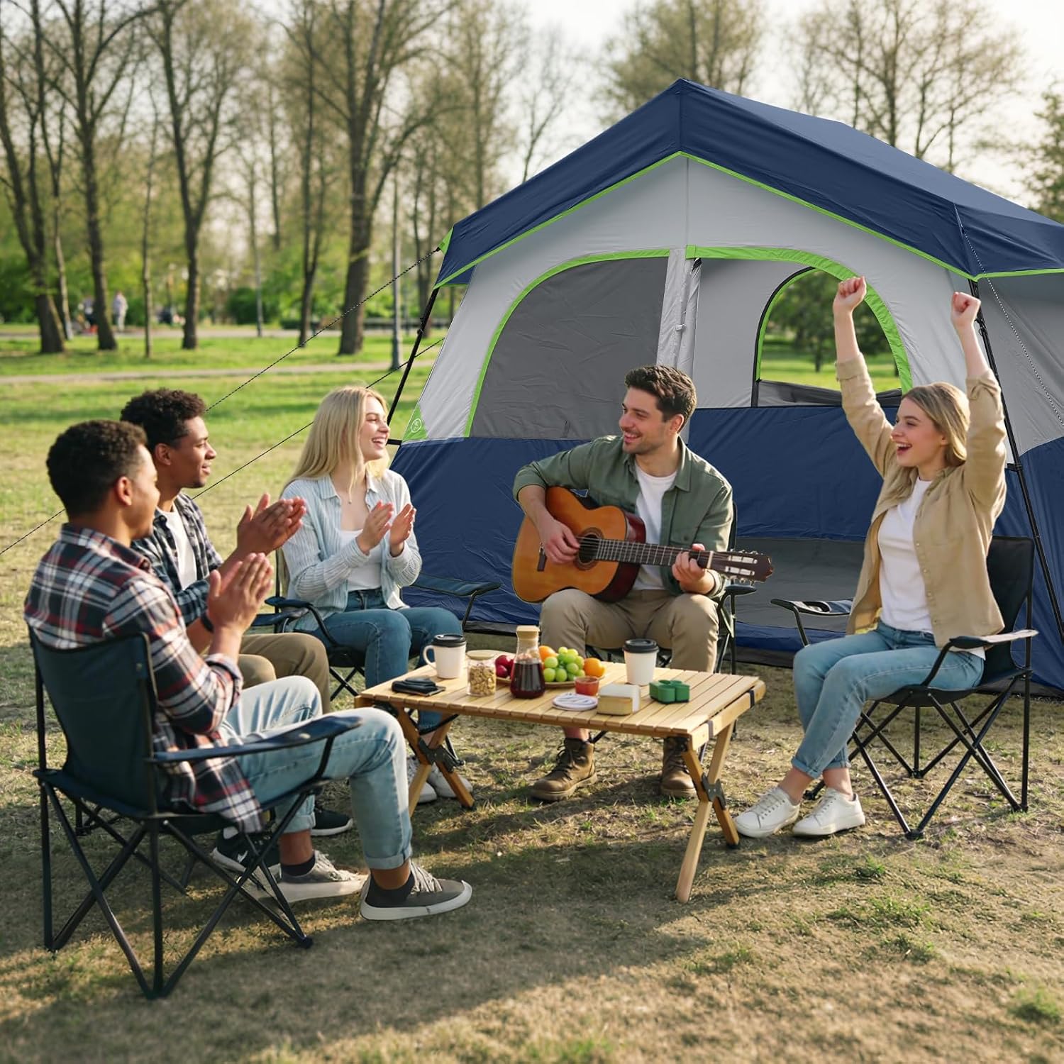 HG 6-8 Person Camping Tent, Portable Cabin Tent for Camp, Windproof Fabric Easy Set Up Family Tent Outdoor for Hiking, Backpacking, Traveling