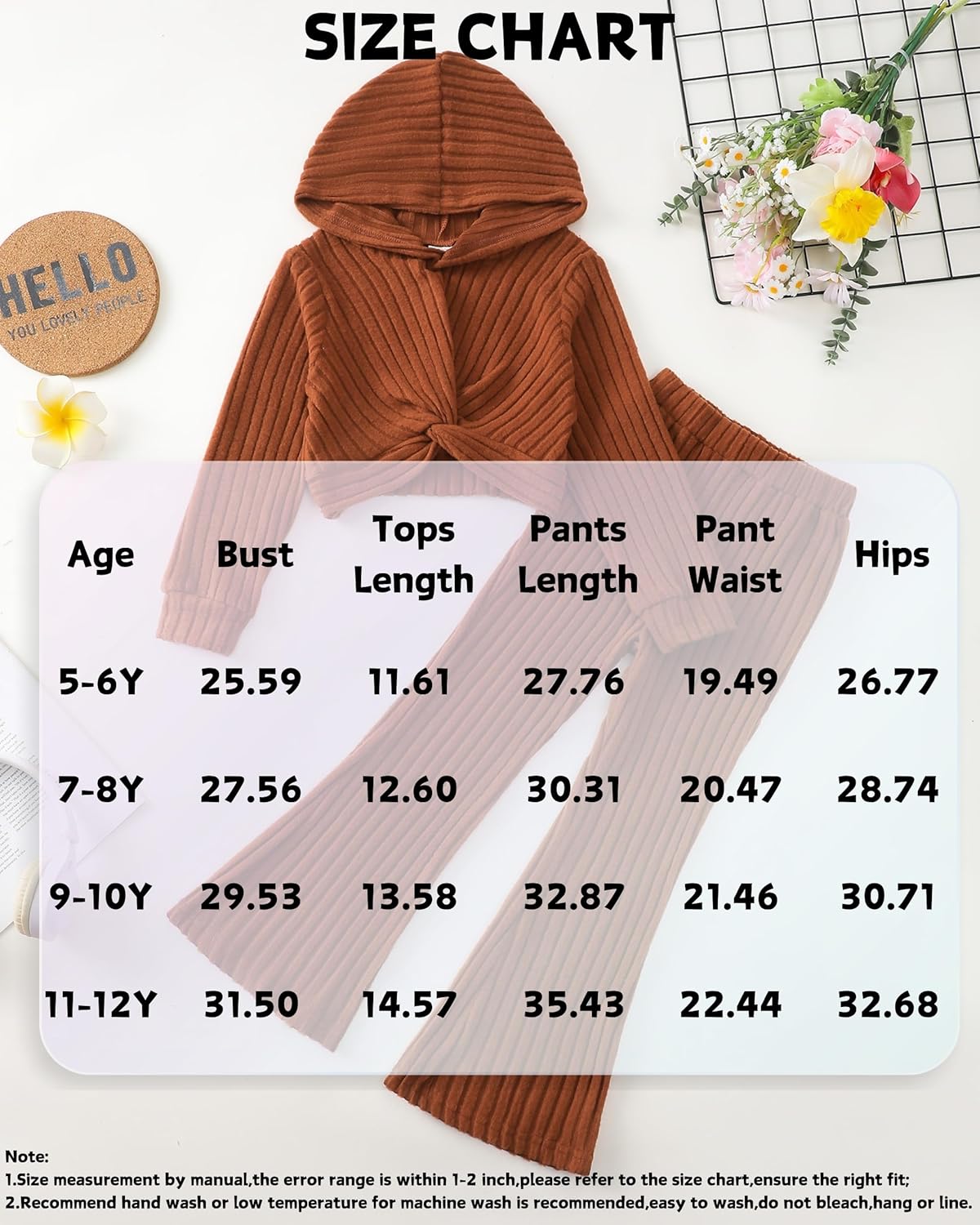 XUANHAO Girls Clothes Fall Winter Teen Outfits for Girl Rib Knit Twist Front Hoodie Flare Pants Sweatsuit Girls Clothing Set - Image 6