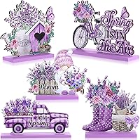 Vista 11 de Blulu 4 piezas de decoración de mesa de primavera de Pascua, centros de mesa de Pascua, letreros de madera para decoración del hogar, decoración