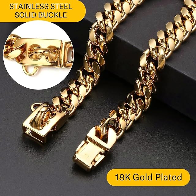 Foto 3 de 5 de YTLT Collar de Cadena de Perro Oro/Plata, 14mm de Ancho Cadena, Collar de Metal con diseño de Hebilla…