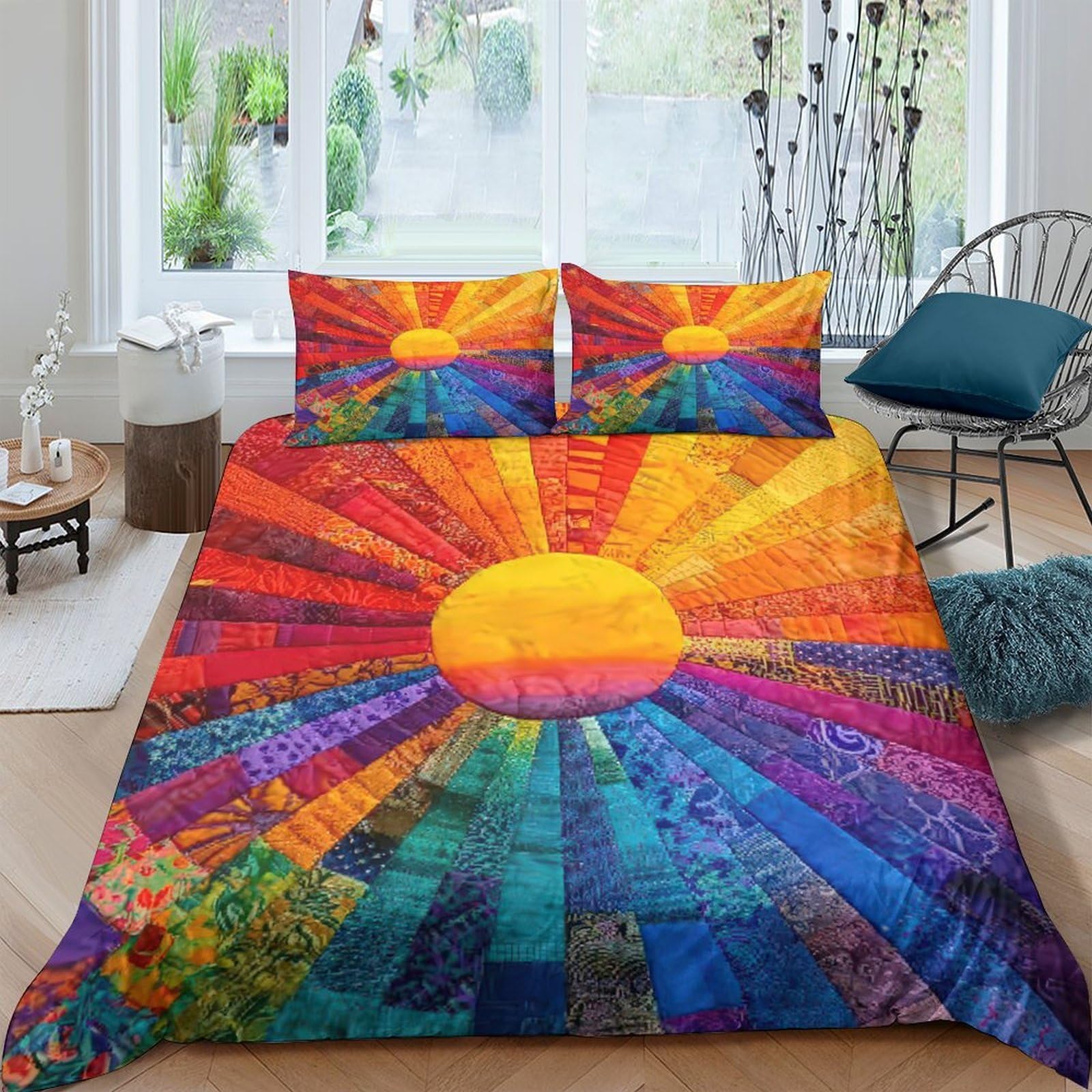 Ctjqhvkz Style-9 3D Printed Sunburst Rainbow Fitted Sheet Microfiber Soft Vibrant Abstract Bed Cover For Bedroom Guest Room Mattress Decor Single（135X200cm）