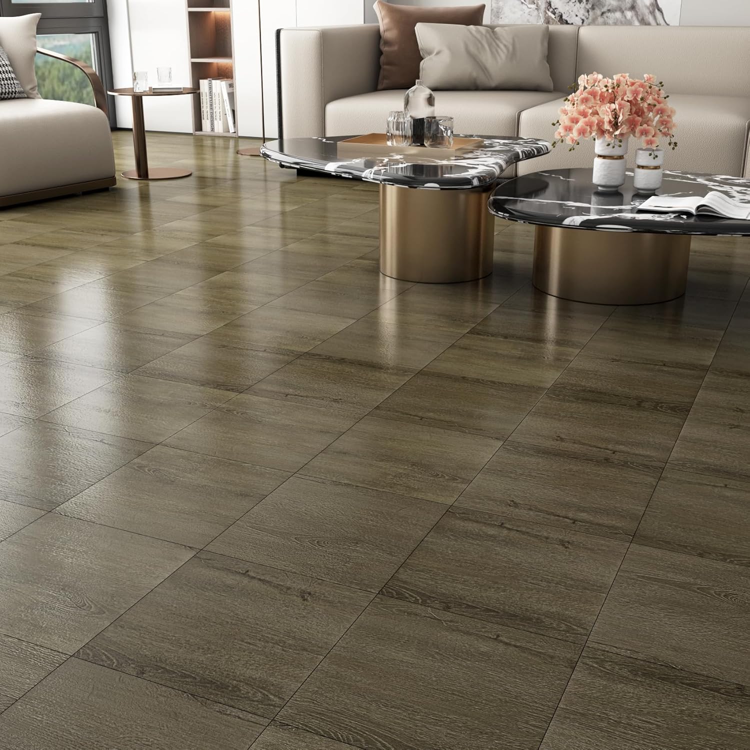 Yenhome 35Pcs Vinyl Plank Flooring Peel and Stick Floor Tile Waterproof 36"X6" 52.5 Sq.Ft Wood Vinyl Floor Tiles Self Adhesive Peel and Stick Flooring for Bedroom Bathroom Kitchen Earthy Brown Thick