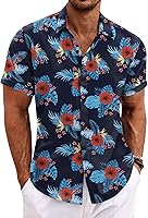 Vista 24 de COOFANDY Camisas de lino para hombre de manga corta, camisas casuales con botones para hombre, camisa de playa de verano, camisa para boda