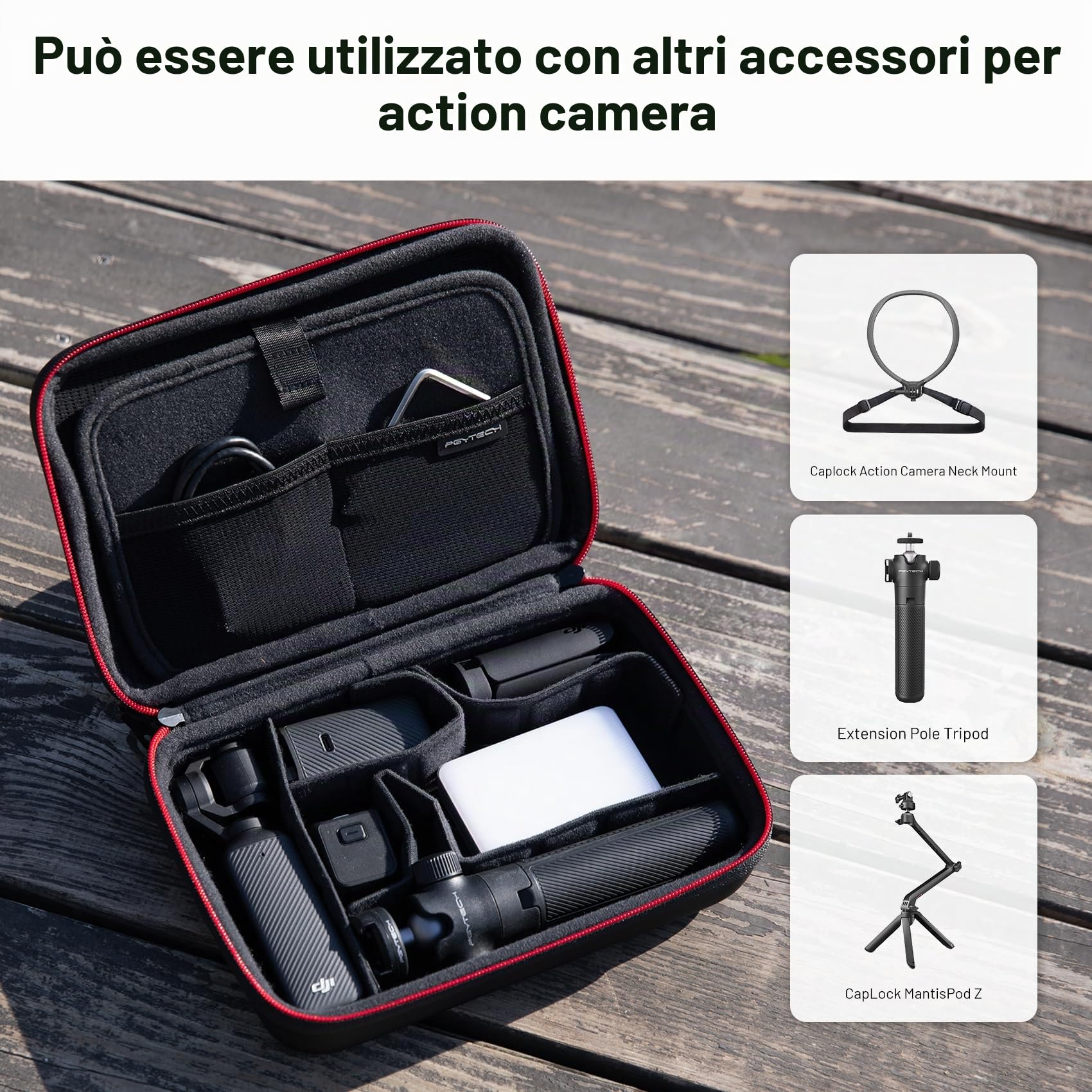 PGYTECH Fotocamera Custodia Portaoggetti Borsa a Mano per DJI OSMO 360/Action 6/Pocket 4/3/Mobile 3, per Gopro 13, per DJI FPV Batteria Maniglia Borsa, per Insta360 Ace Pro 2/X5
