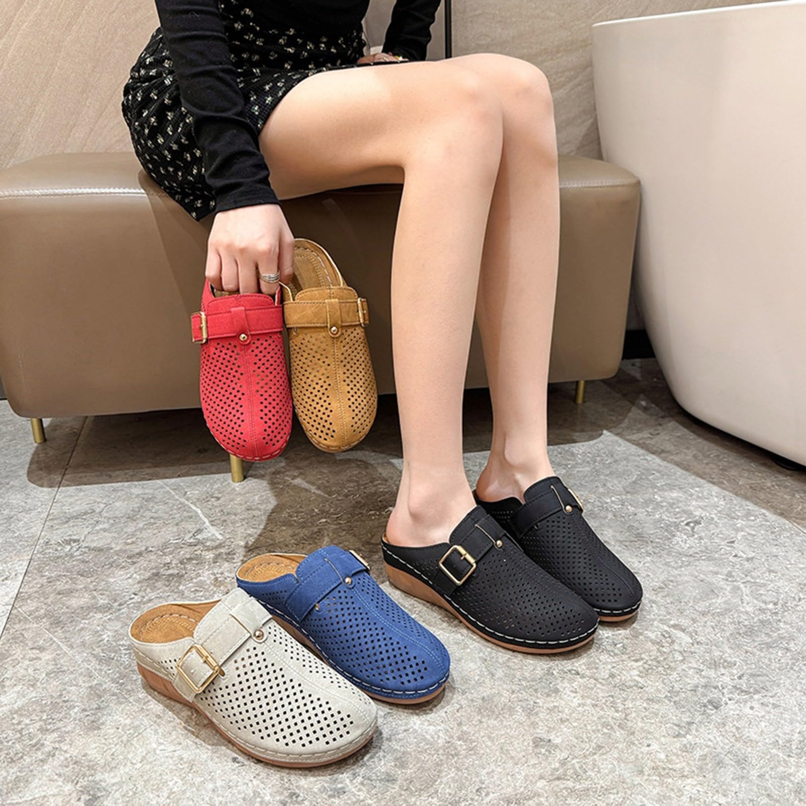 Generico Sandales Et Mules Pour Femmes Confortables LéGèRes AntidéRapantes Semelle Souple Respirantes Chaussures Femme éTé éLéGantes Mules OrthopéDiques Pieds Larges Ville Usage Quotidien