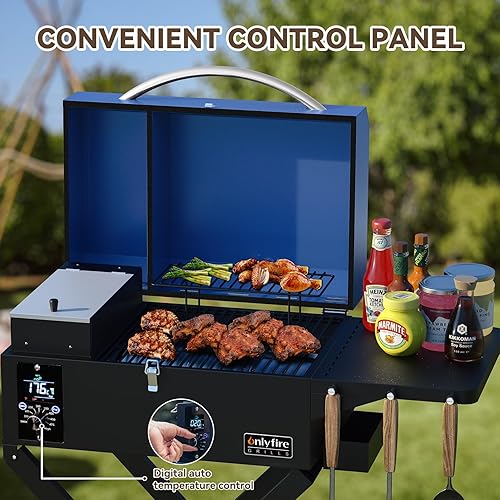 Miniatura 5 de Ahumador de pellets de madera para barbacoa con carrito plegable, sonda de carne, área de cocción de 2 niveles, estufa portátil para cocinar en