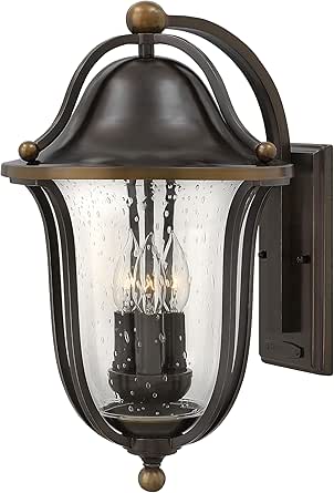 Hinkley Bolla Wall Mount Lantern, Olde Bronze, 120V, Add Security to Porches, Patios and Exterior Spaces with Ultra-Durable Outdoor Lights, Solid Brass Wall Light, 3-40w Cand. Bulbs Required, 2645OB