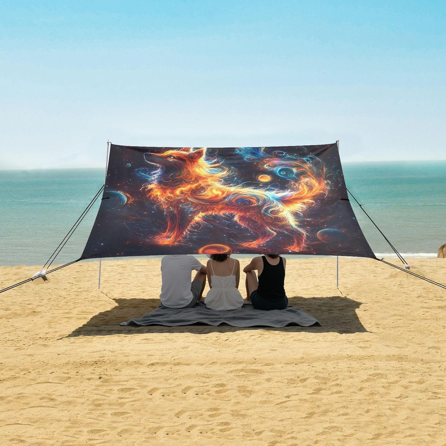 ALAZA Galaxy Dog Beach Tent Sun Shelter UPF50+ Protection Beach Shade Canopy w/ 4 Sandbags for Outdoor Camping, Fishing, Backyard Fun, Picnic, 10x9 ft