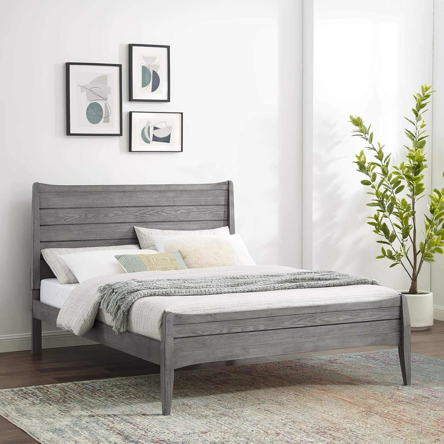 Modway Georgia King Wood Platform Bed in Gray