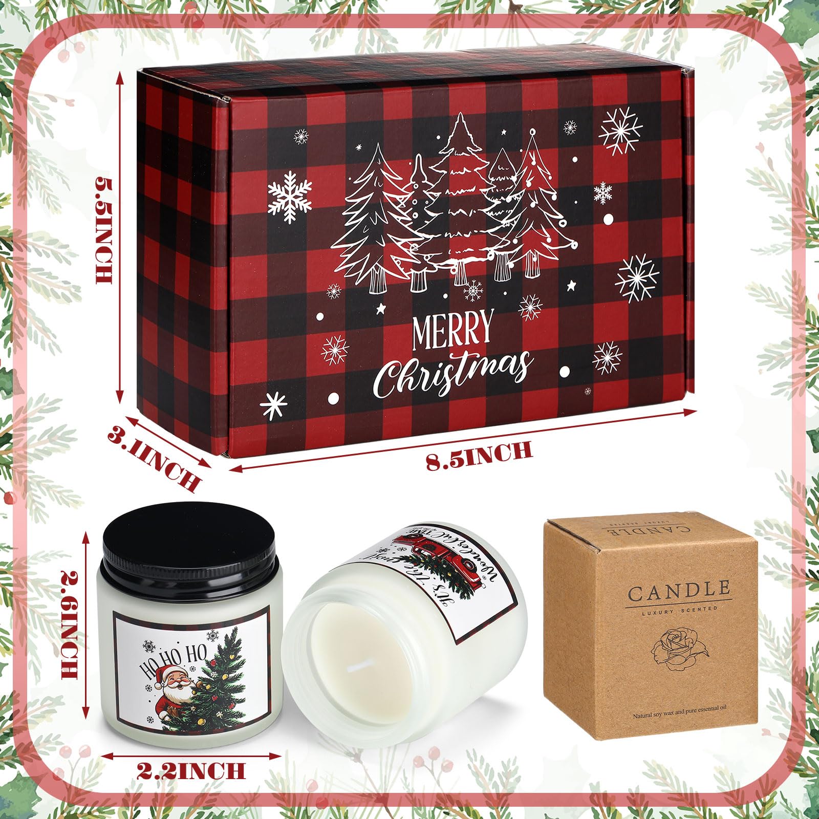 Conelist Lot de 6 bougies de Noël parfumées pour la maison, cadeaux de Noël pour femme, vacances d'hiver, pot de cire de soja naturelle, cadeaux d'aromathérapie, cadeaux pour femmes, hommes et adultes