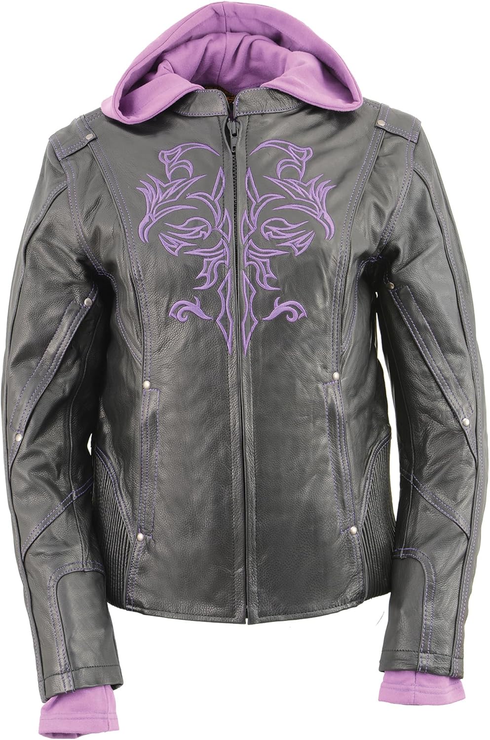 Milwaukee Leather Ladies 3/4 Length Leather Jacket w/Reflective Tribal Tattoo Design ML2067