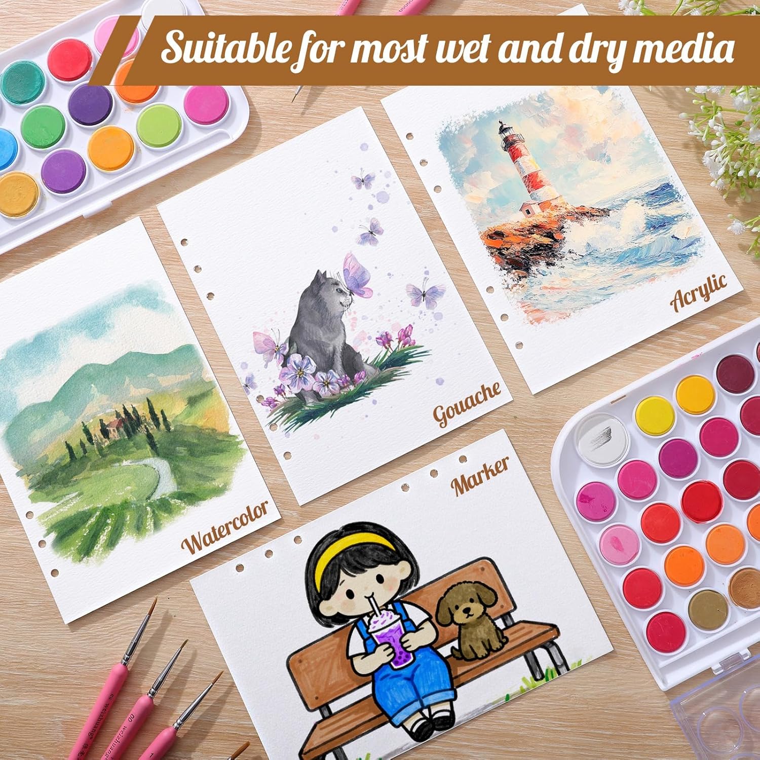 Prudiut Watercolor Sketchbook with Refill Watercolor Paper, 140 lb/300 GSM Watercolor Journal Cold Press Watercolor Paper Watercolor Notebook for Painting, Drawing, Mixed Media(Blue)